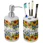 Sunflowers Ceramic Bathroom Accessories Set (Personalized)