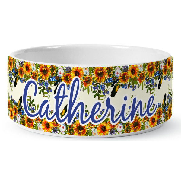 Sunflowers Ceramic Dog Bowl - Medium - Front