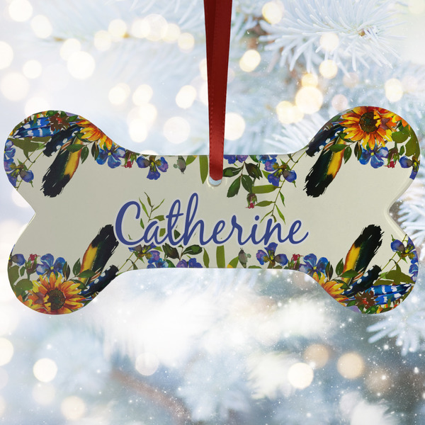 Custom Sunflowers Ceramic Dog Ornament w/ Name and Initial