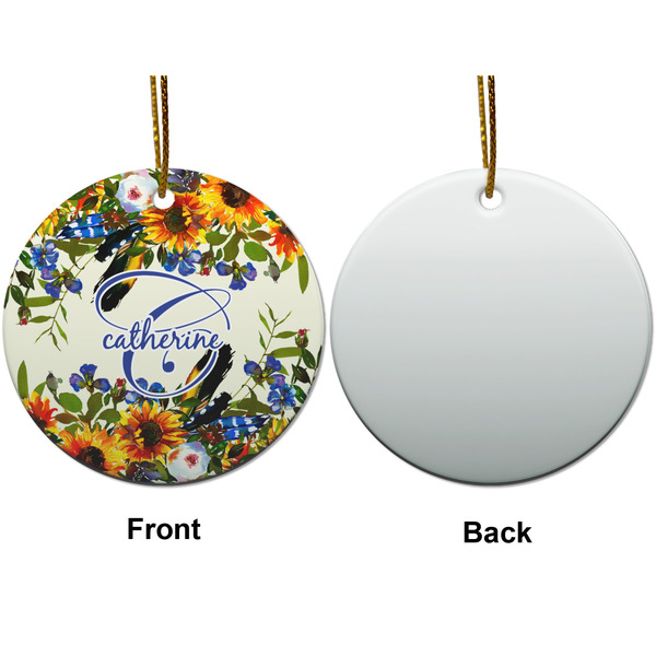 Sunflowers Ceramic Flat Ornament - Circle Front & Back (APPROVAL)