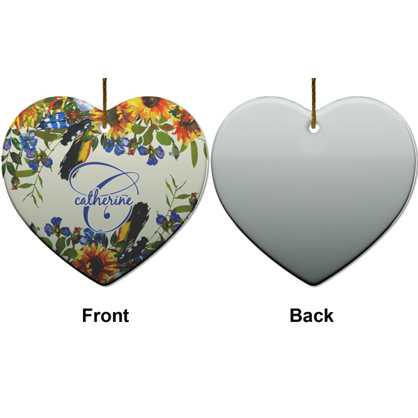 Sunflowers Ceramic Flat Ornament - Heart Front & Back (APPROVAL)