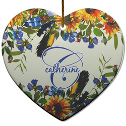 Sunflowers Heart Ceramic Ornament w/ Name and Initial