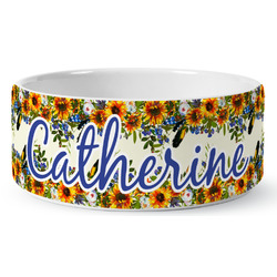 Sunflowers Ceramic Dog Bowl (Personalized)