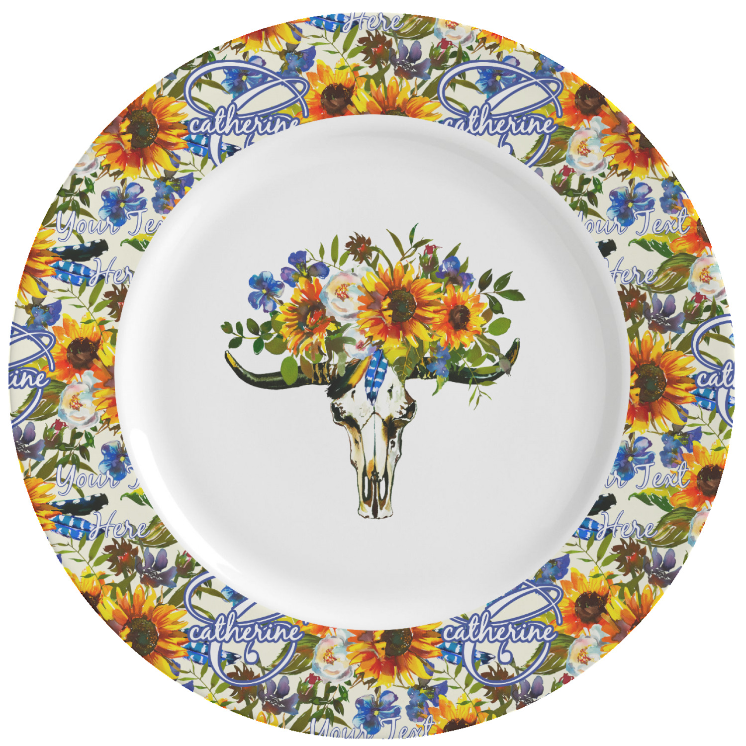 Custom Sunflowers Ceramic Dinner Plates (Set of 4) (Personalized