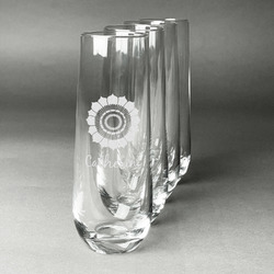 Sunflowers Champagne Flute - Stemless Engraved - Set of 4 (Personalized)