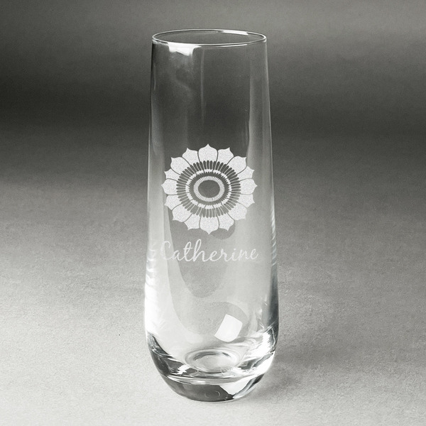 Custom Sunflowers Champagne Flute - Stemless Engraved (Personalized)