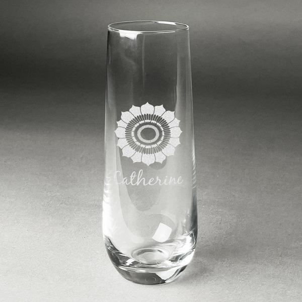 Custom Sunflowers Champagne Flute - Stemless Engraved - Single (Personalized)