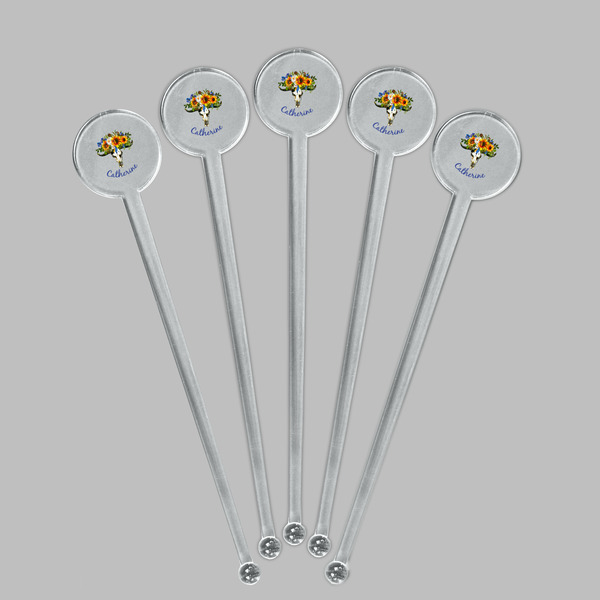 Sunflowers Clear Plastic 7" Stir Stick - Round - Fan View