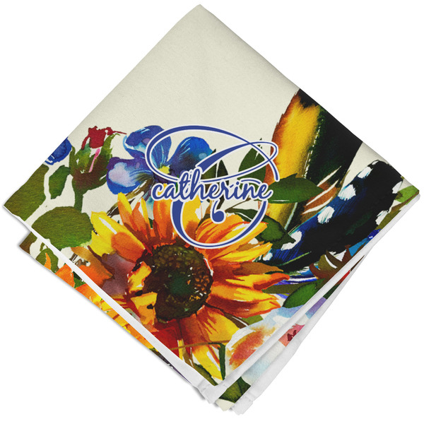 Custom Sunflowers Cloth Cocktail Napkin - Single w/ Name and Initial