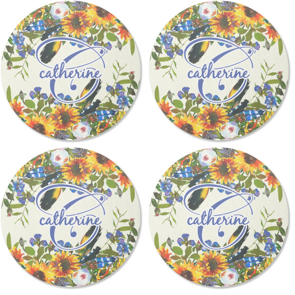 Sunflowers Coaster Round Rubber Back - Apvl