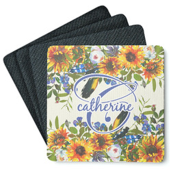 Sunflowers Square Rubber Backed Coasters - Set of 4 (Personalized)