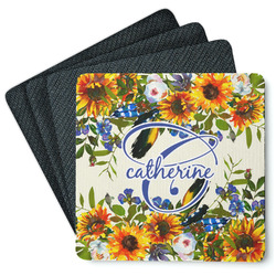 Sunflowers Square Rubber Backed Coasters - Set of 4 (Personalized)