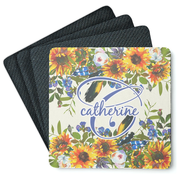 Custom Sunflowers Square Rubber Backed Coasters - Set of 4 (Personalized)