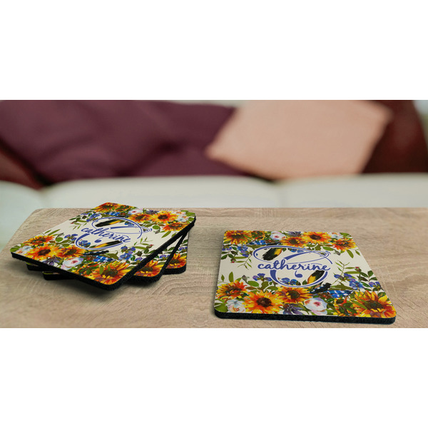 Sunflowers Coaster Rubber Back - On Coffee Table