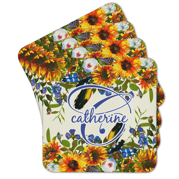 Custom Sunflowers Cork Coaster - Set of 4 w/ Name and Initial