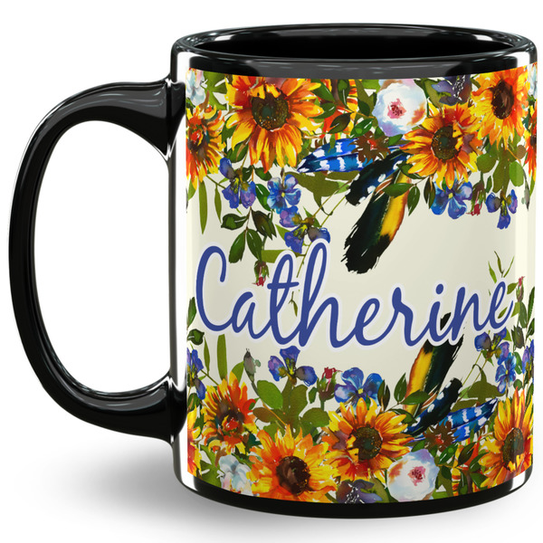 Custom Sunflowers 11 Oz Coffee Mug - Black (Personalized)