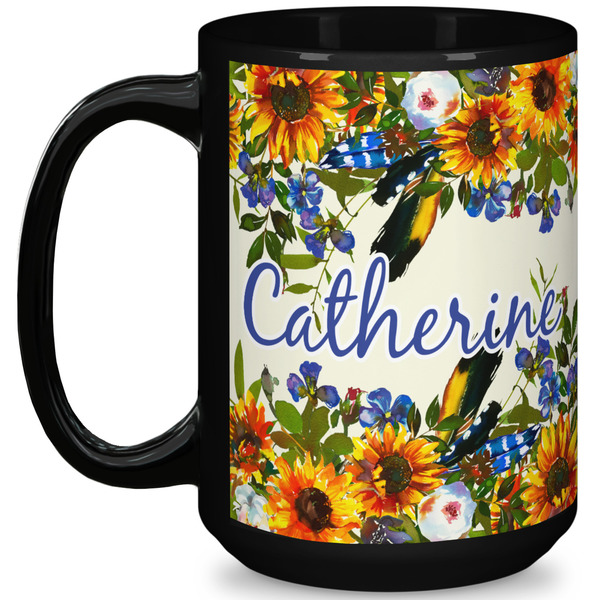 Custom Sunflowers 15 Oz Coffee Mug - Black (Personalized)