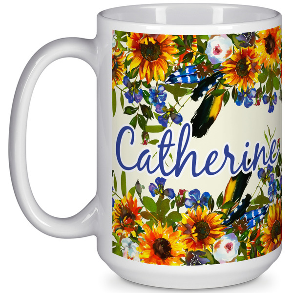 Custom Sunflowers 15 Oz Coffee Mug - White (Personalized)