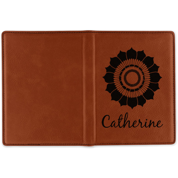 Sunflowers Cognac Leather Passport Holder Outside Single Sided - Apvl