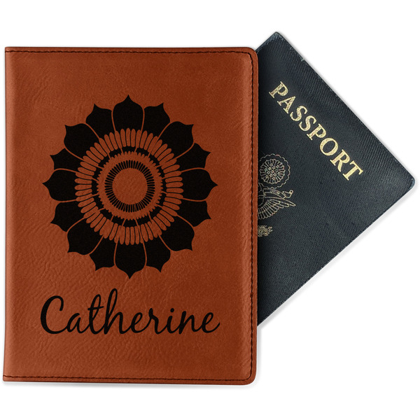 Custom Sunflowers Passport Holder - Faux Leather - Double Sided (Personalized)