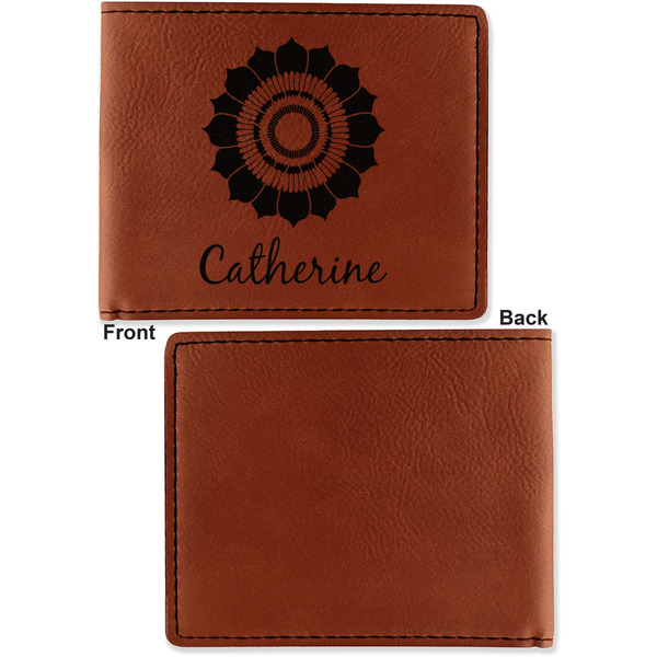 Sunflowers Cognac Leatherette Bifold Wallets - Front and Back Single Sided - Apvl