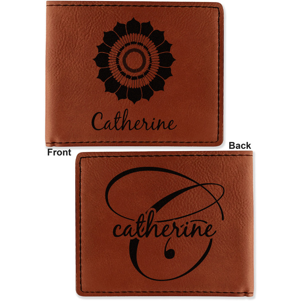 Sunflowers Cognac Leatherette Bifold Wallets - Front and Back