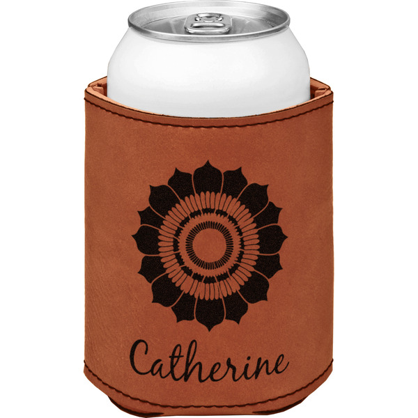 Sunflowers Cognac Leatherette Can Sleeve - Single Front