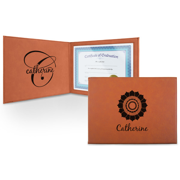 Custom Sunflowers Leatherette Certificate Holder - Front and Inside (Personalized)