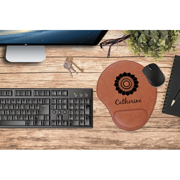 Sunflowers Cognac Leatherette Mousepad with Wrist Support - Lifestyle Image