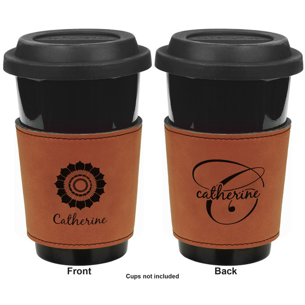 Sunflowers Cognac Leatherette Mug Sleeve - Double Sided Apvl