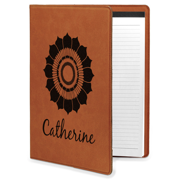 Custom Sunflowers Leatherette Portfolio with Notepad - Large - Double Sided (Personalized)