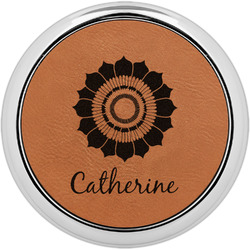 Sunflowers Leatherette Round Coaster w/ Silver Edge - Single or Set (Personalized)