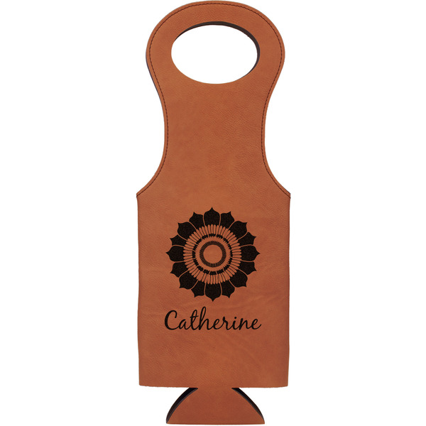 Custom Sunflowers Leatherette Wine Tote - Double Sided (Personalized)