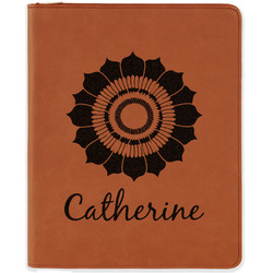 Sunflowers Leatherette Zipper Portfolio with Notepad - Double Sided (Personalized)
