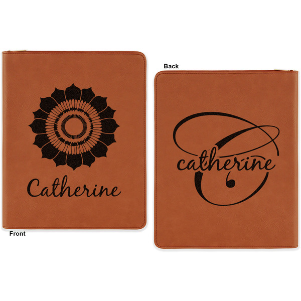 Sunflowers Cognac Leatherette Zipper Portfolios with Notepad - Double Sided - Apvl