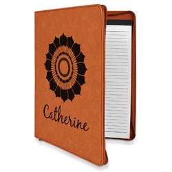 Sunflowers Leatherette Zipper Portfolio with Notepad - Single Sided (Personalized)