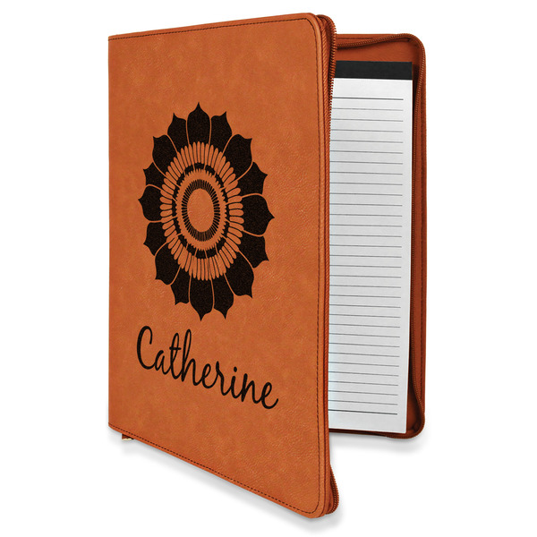 Custom Sunflowers Leatherette Zipper Portfolio with Notepad - Double Sided (Personalized)