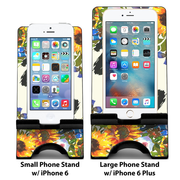 Sunflowers Compare Phone Stand Sizes - with iPhones