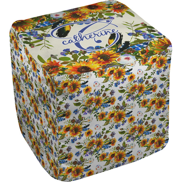 Custom Sunflowers Cube Pouf Ottoman (Personalized)