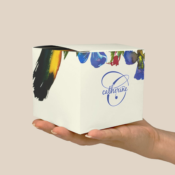 Sunflowers Cube Favor Gift Box - On Hand - Scale View