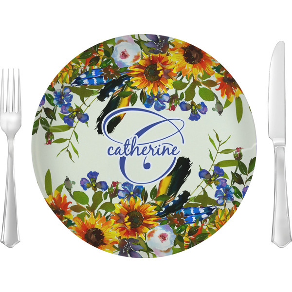 Custom Sunflowers 10" Glass Lunch / Dinner Plates - Single or Set (Personalized)
