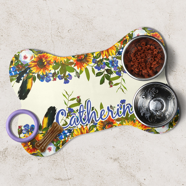 Sunflowers Dog Bone Shaped Mat Lifestyle