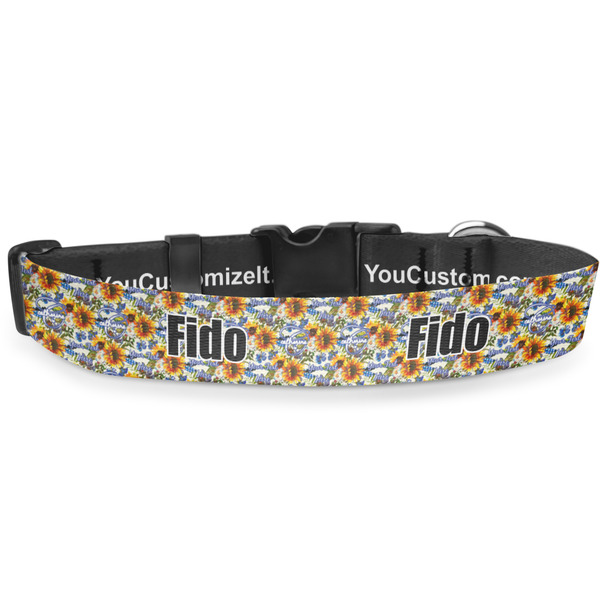 Custom Sunflowers Deluxe Dog Collar - Extra Large (16" to 27") (Personalized)