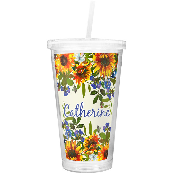 Custom Sunflowers Double Wall Tumbler with Straw (Personalized)