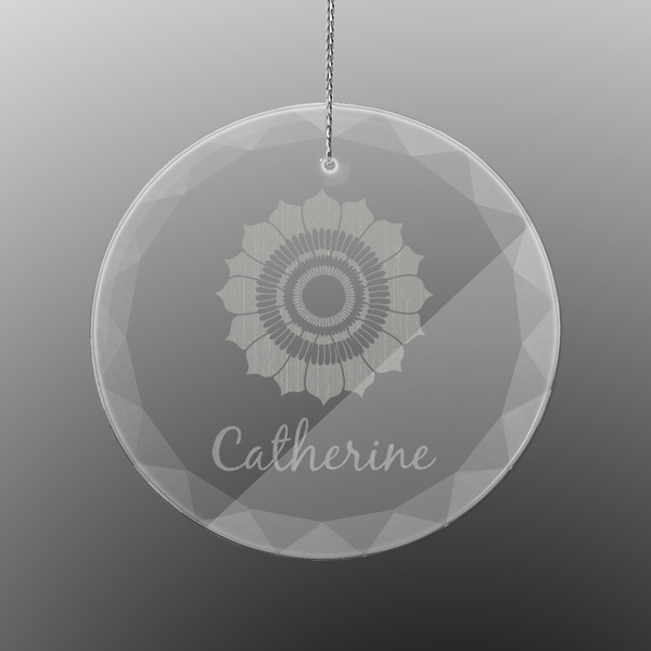 Custom Sunflowers Engraved Glass Ornament - Round (Personalized)