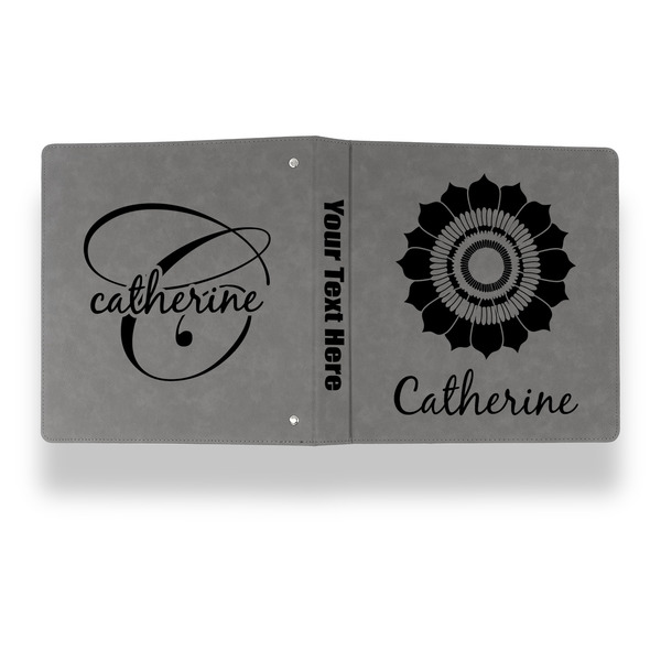 Sunflowers Leather Binder - 1" - Grey - Back Spine Front View