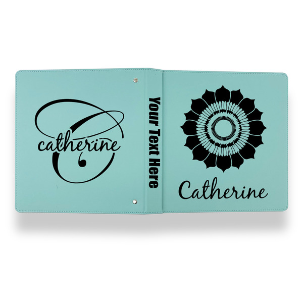 Sunflowers Leather Binder - 1" - Teal - Back Spine Front View