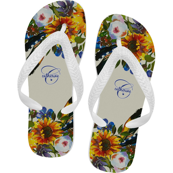 Custom Sunflowers Flip Flops - Medium (Personalized)