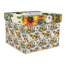 Sunflowers Gift Box with Lid - Canvas Wrapped - Large (Personalized)