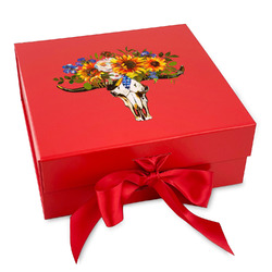 Sunflowers Gift Box with Magnetic Lid - Red (Personalized)